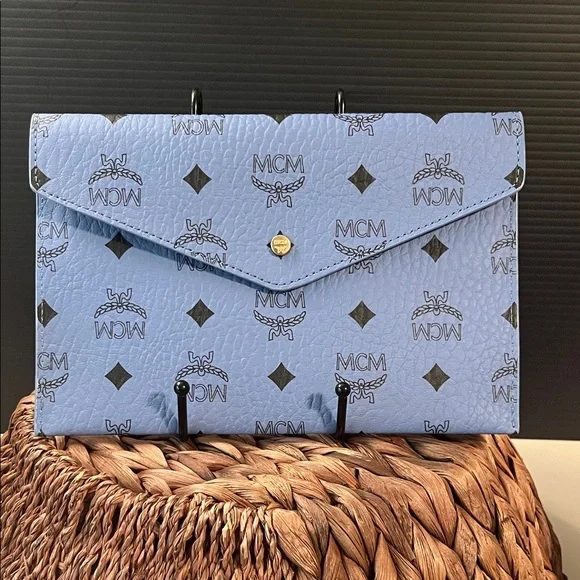 MCM Light Blue Logo Envelope Clutch - Picture 1 of 3